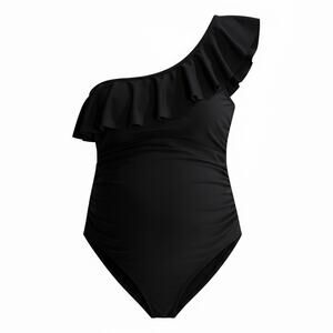 Beach Bump Black Maternity One-Piece Swimsuit Ruffle Trim NWT
